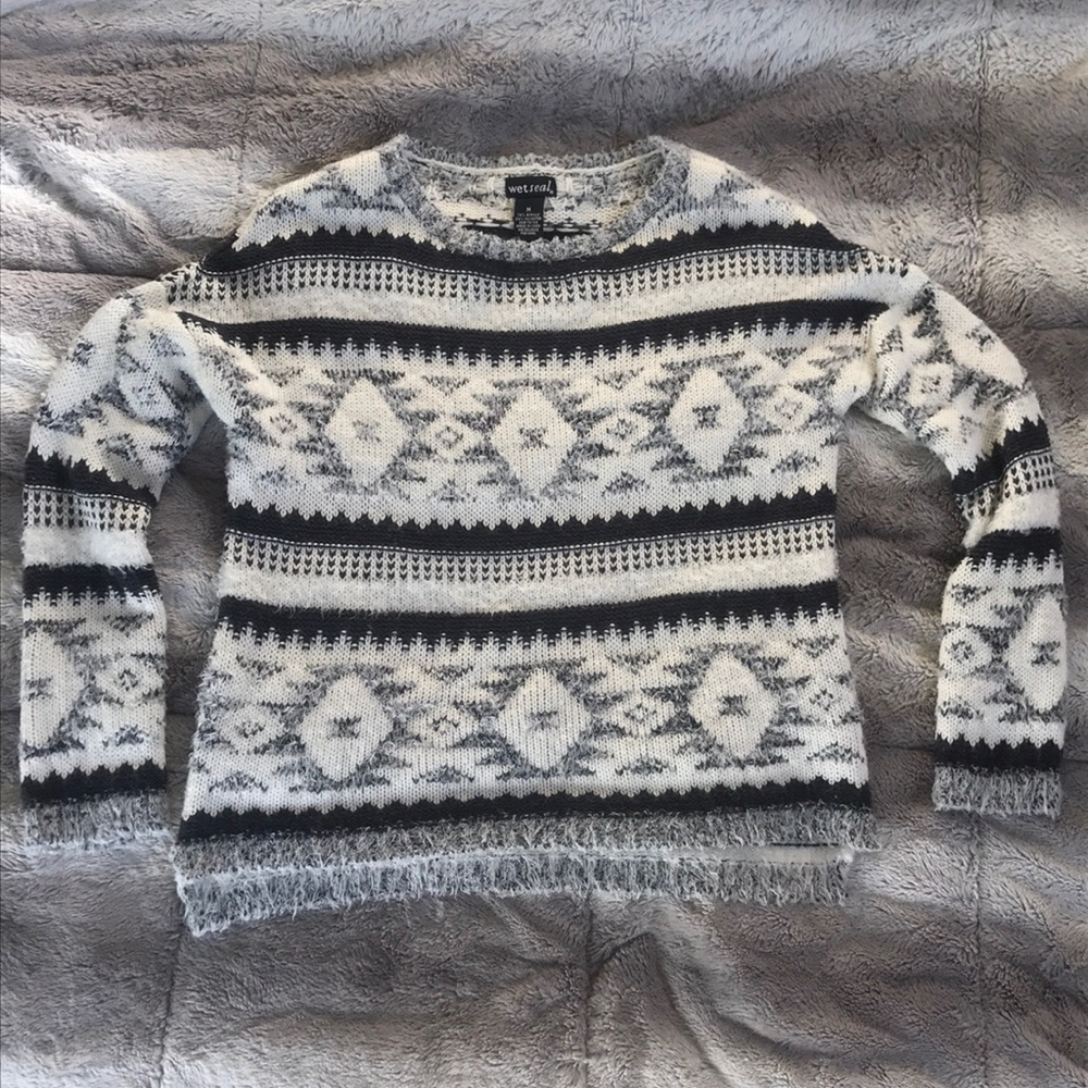 Cute white, black, and grey winter sweater!